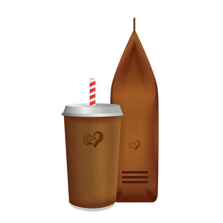 branding mockup coffee shop, disposable with bag paper of coffee vector illustration designのイラスト素材