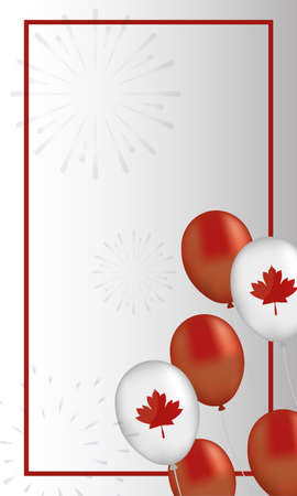 canada day celebration card with maple leafs in balloons helium vector illustration designのイラスト素材