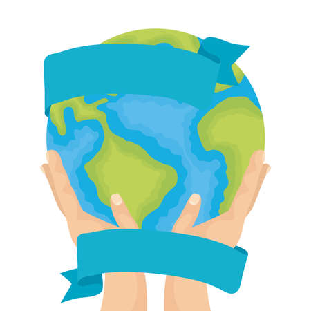 hands lifting world planet earth water day icon vector illustration designのイラスト素材
