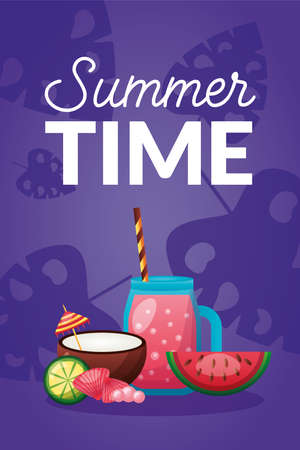 juice coconut and watermelon design, Summer vacation and tropical theme Vector illustrationのイラスト素材