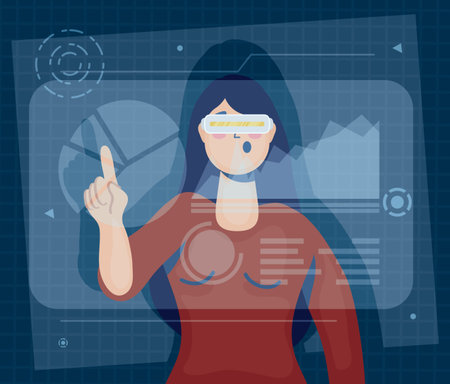 woman using augmented reality technology vector illustration design