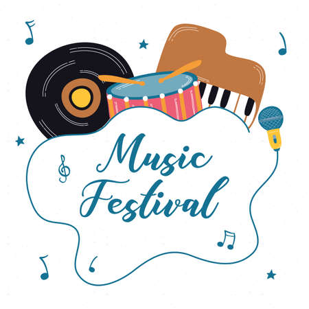 music fest poster with instruments vector illustration designのイラスト素材