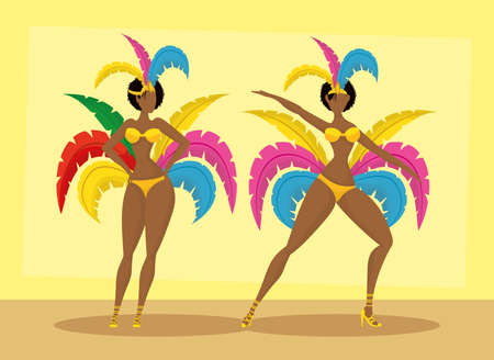 brazil carnival poster with beautiful afro girls vector illustration designのイラスト素材