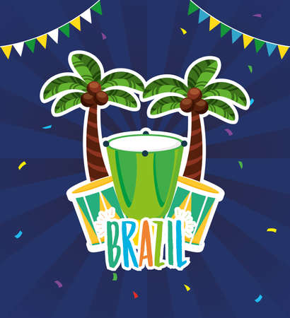 brazil carnival poster with drum instrument vector illustration designのイラスト素材