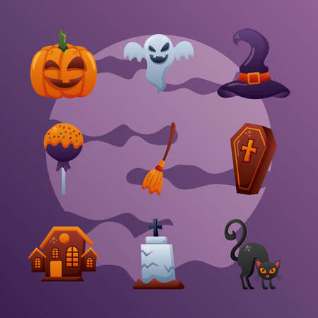 bundle of nine halloween set icons vector illustration designのイラスト素材
