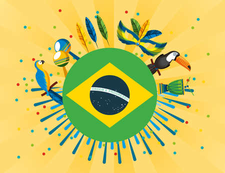 brazil carnival poster with flag and set icons vector illustration designのイラスト素材