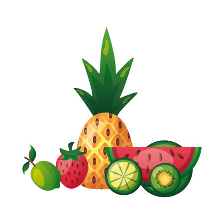 pineapple watermelon lemon strawberry and kiwi design, Fruit healthy organic food sweet and nature theme Vector illustrationのイラスト素材