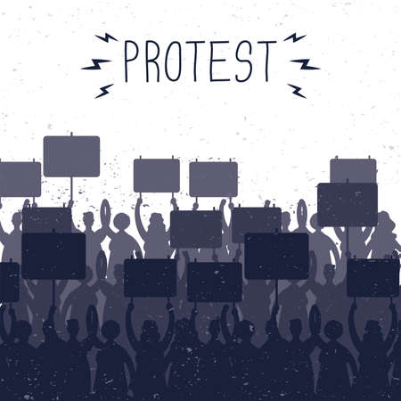 people holding protest banners silhouettes scene vector illustration designのイラスト素材