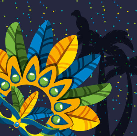 canival of rio brazilian celebration with feathers hat vector illustration designのイラスト素材