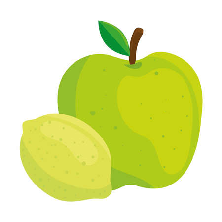 fresh fruits, lemon and green apple, in white background vector illustration designのイラスト素材