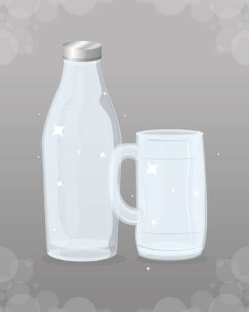 mockup, transparent glasses empty, bottle and jar vector illustration designのイラスト素材