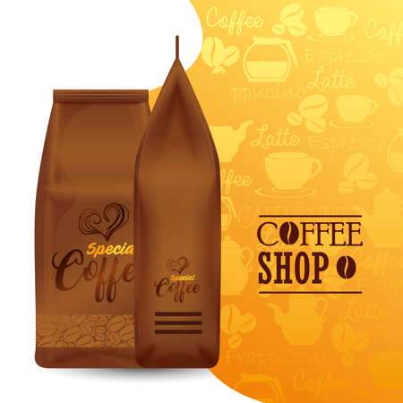 branding mockup coffee shop, corporate identity mockup, bags paper of special coffee vector illustration designのイラスト素材