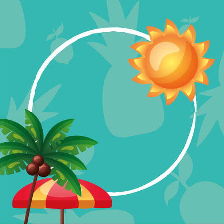 palm tree umbrella and sun with circle design, Summer vacation and tropical theme Vector illustrationのイラスト素材