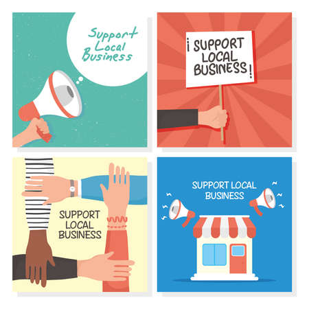 local shop campaign with letterings and set icons vector illustration designのイラスト素材