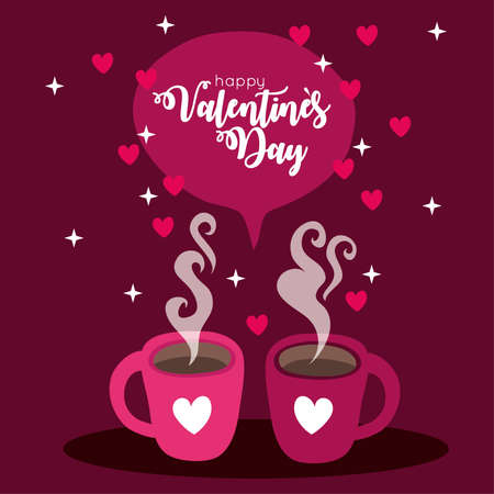 happy valentines day card with coffee cups vector illustration designのイラスト素材