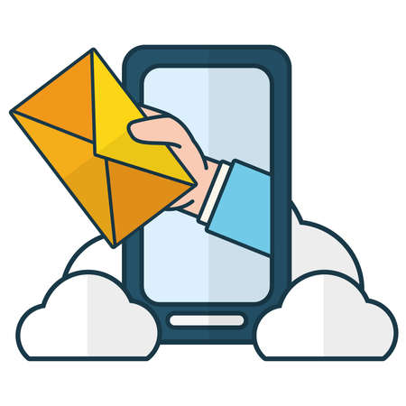 hand with envelope smartphone cloud computing send email vector illustrationのイラスト素材