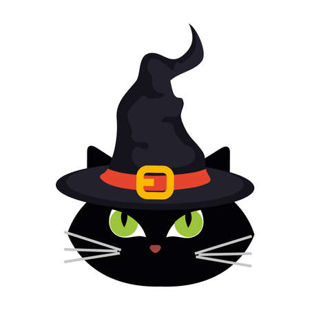 halloween, face of cute black cat with hat witch vector illustration designのイラスト素材