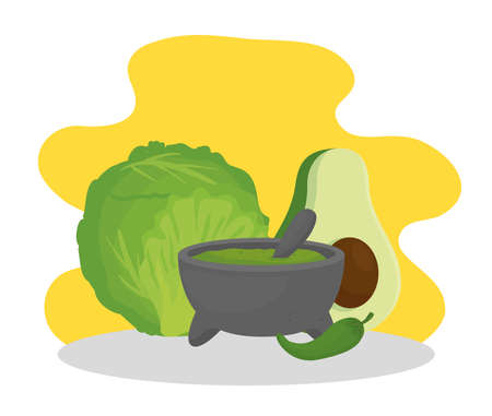 fresh ingredients, lettuce with avocado and guacamole vector illustration designのイラスト素材