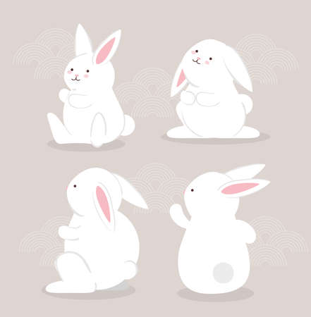 set of rabbits animals icons vector illustration designのイラスト素材