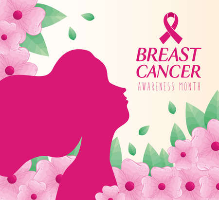 banner of world breast cancer awareness month with profile woman and flowers decoration vector illustration designのイラスト素材
