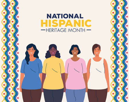 national hispanic heritage month and multiethnic group of women together vector illustration designのイラスト素材