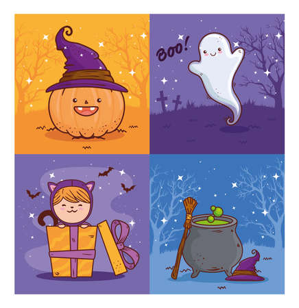 set banners of happy halloween vector illustration designのイラスト素材