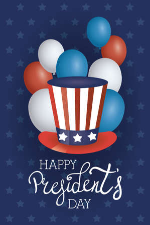 presidents day poster with usa tophat and balloons helium vector designのイラスト素材