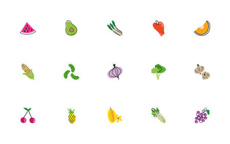 bundle of fruits and vegetables icons vector illustration designのイラスト素材