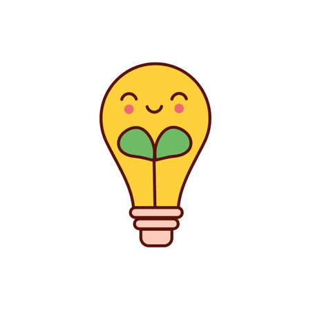 cute leaf plant in bulb   character icon vector illustration designのイラスト素材