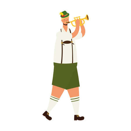 german man wearing tyrolean suit playing trumpet vector illustration designのイラスト素材