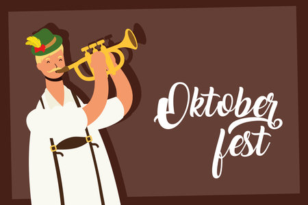 german man wearing tyrolean suit playing trumpet and lettering vector illustration designのイラスト素材