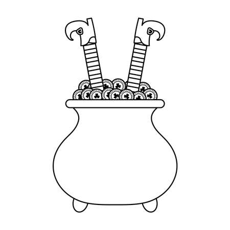 elf treasure cauldron with coins and legs leprechaun vector illustration designのイラスト素材