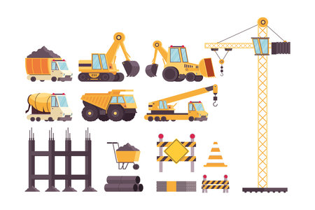 bundle of construction vehicles and tools vector illustration designのイラスト素材