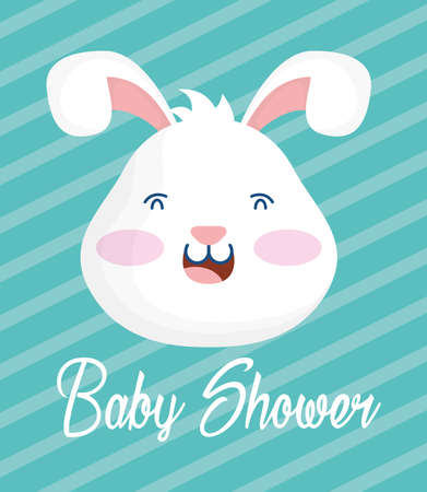 baby shower card with rabbit head stripes background vector illustration designのイラスト素材