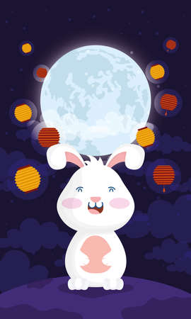 mid autumn festival poster with rabbit and moon vector illustration designのイラスト素材