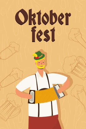 german man wearing tyrolean suit playing accordion vector illustration designのイラスト素材