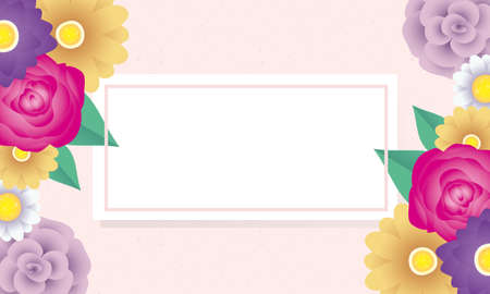 floral decorative card template with square frame vector illustration designのイラスト素材