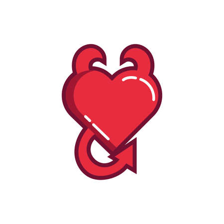 happy valentines day heart with horns devil line and fill style vector illustration designのイラスト素材