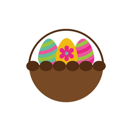 spring eggs painted in basket flat style vector illustration designのイラスト素材