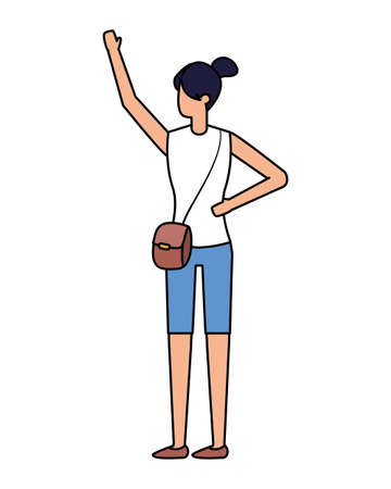 woman with bag waving hand vector illustrationのイラスト素材