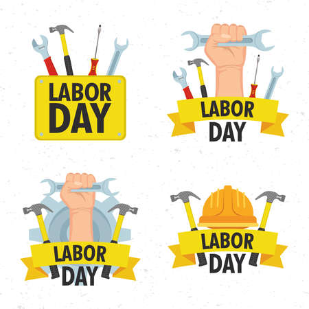 happy labor day celebration with helmet and tools vector illustration designのイラスト素材