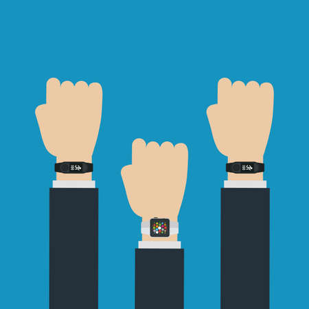 hands wearing smartwatch gadgets technology vector illustrationのイラスト素材