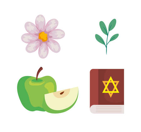 set icons, rosh hashanah celebration, jewish new year vector illustration designのイラスト素材