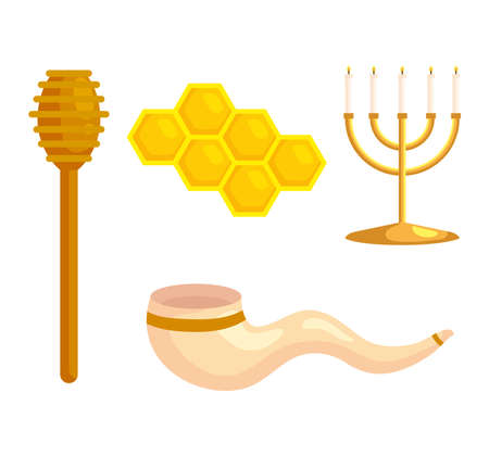 set icons of rosh hashanah celebration, jewish new year vector illustration designのイラスト素材