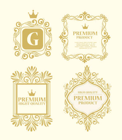 set of labels in luxury gold decoration vector illustration designのイラスト素材