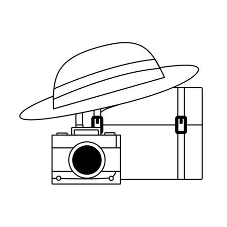 Bag camera and hat design, Baggage luggage tourism travel vacation trip journey and accessory theme Vector illustrationのイラスト素材