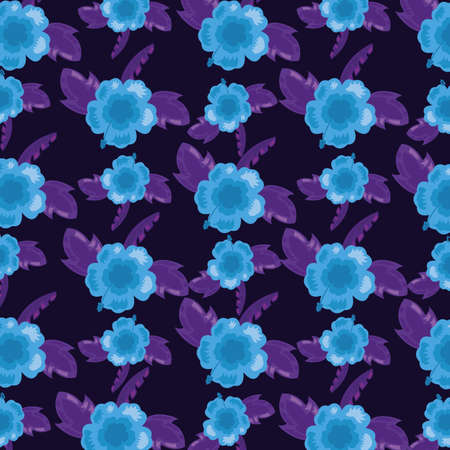 flowers foliage tropical leaves dark background vector illustrationのイラスト素材