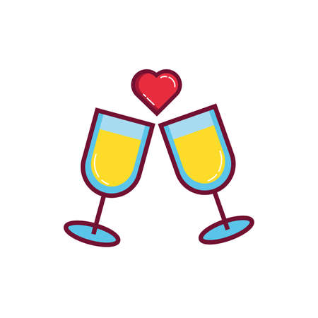 happy valentines day cups with hearts line and fill style vector illustration designのイラスト素材