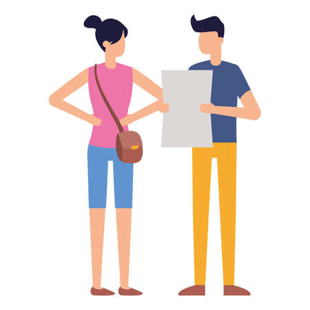 man with document and woman with bag vector illustrationのイラスト素材