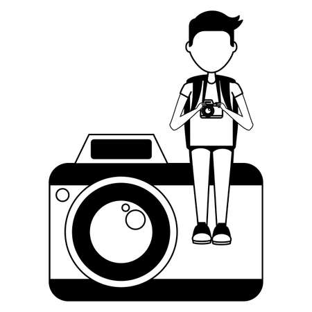 summer time holiday man sitting on camera vector illustrationのイラスト素材